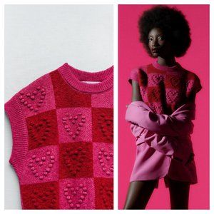 Zara | Sweaters | Zara 3d Heart Checkered Plaid Knit Vest | Poshmark